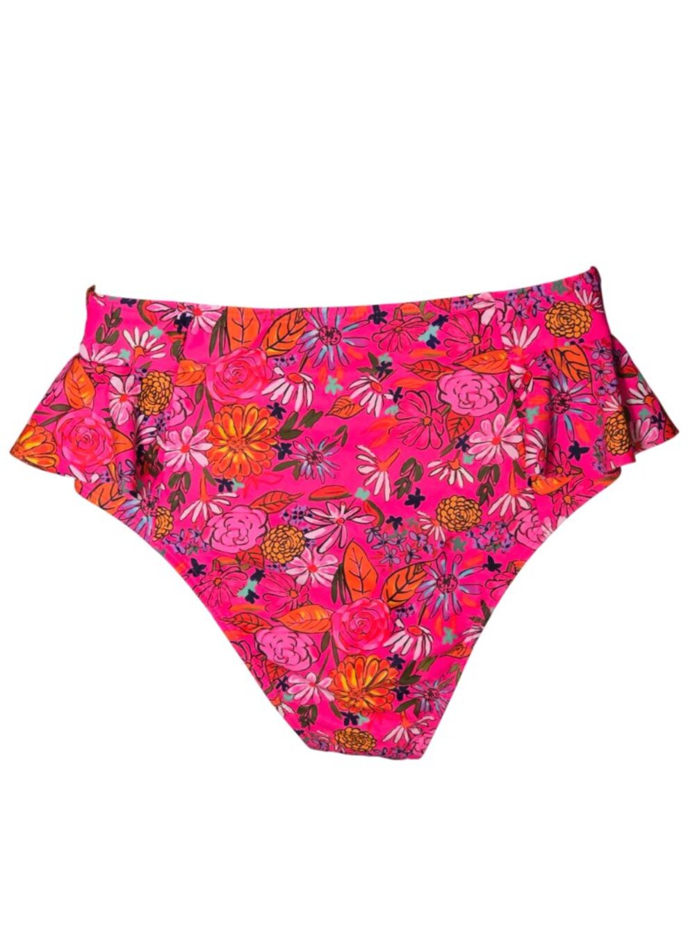 Floral Bikini Set M Pink Two Piece High Waist Ruffle Accent Adjustable Triangle - Picture 10 of 11